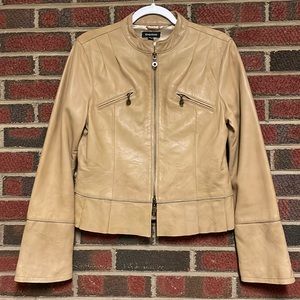 BEBE genuine Beige Tan Brown leather jacket Women’s Size Large
